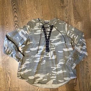 Camo Lace Up Top